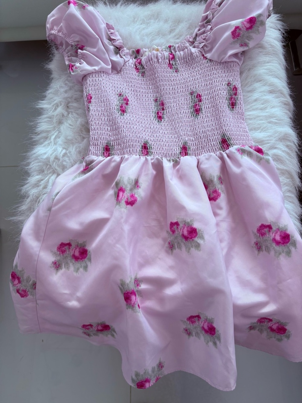 Pinky:lilac satin LoveShackFancy dress (10) lined. Puffy sleeves NWOT